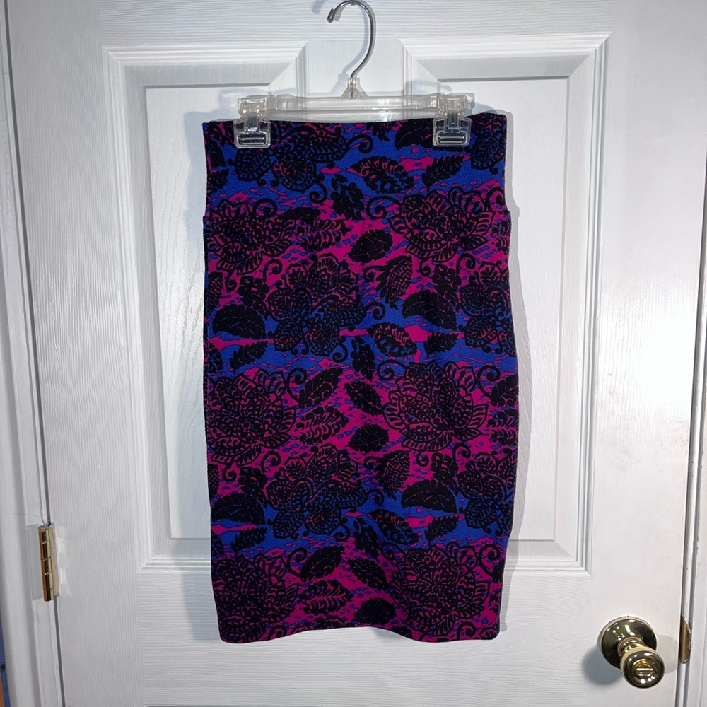 LuLaRoe Pink and Blue Floral Pencil Skirt
